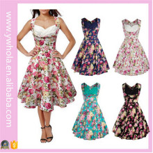 Высокое качество женщин летние цветочные Vintage платье